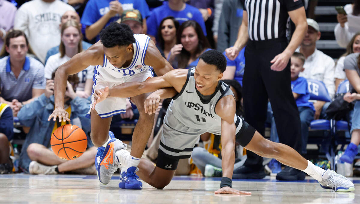 Duke’s Jeremy Roach (3) steals the ball from USC Upstate’s Jordan Gainey (11) during the second half of Duke’s 84-38 victory over USC Upstate at Cameron Indoor Stadium in Durham, N.C., Friday, Nov. 11, 2022.