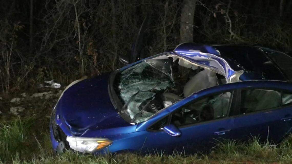 An overnight car crash Saturday sent a woman to the hospital and killed a horse.