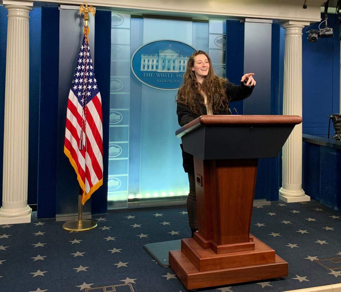 Capt. Rebecca Lobach pictured in the White House Briefing Room, Jan. 24, 2023.