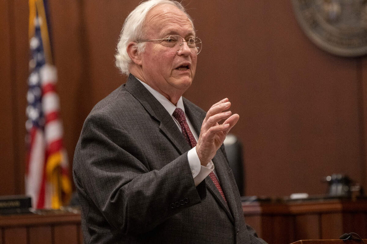 Defense attorney Tommy Manning makes closing arguments in defense of Brian Sluss, who is charged with the murder of Monica Moynan, in Wake County District Court Thursday, April 28, 2022. Moynan, who shared two children with Sluss, was reported missing in mid-July of 2019, and her body has never been found.