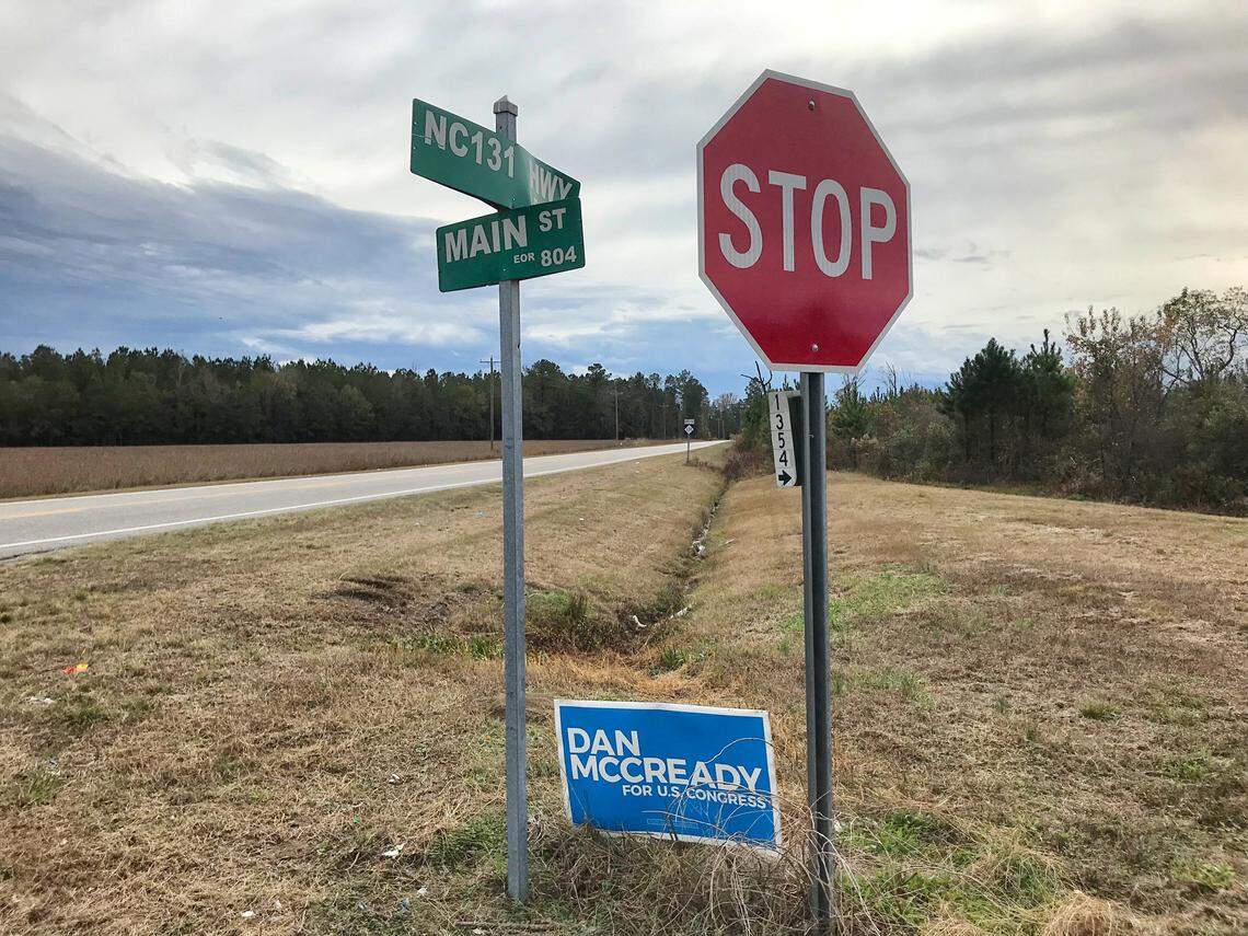 A “Dan McCready for Congress” campaign sign still stands along NC 131 near the Bladen County town of Tar Heel, N.C..