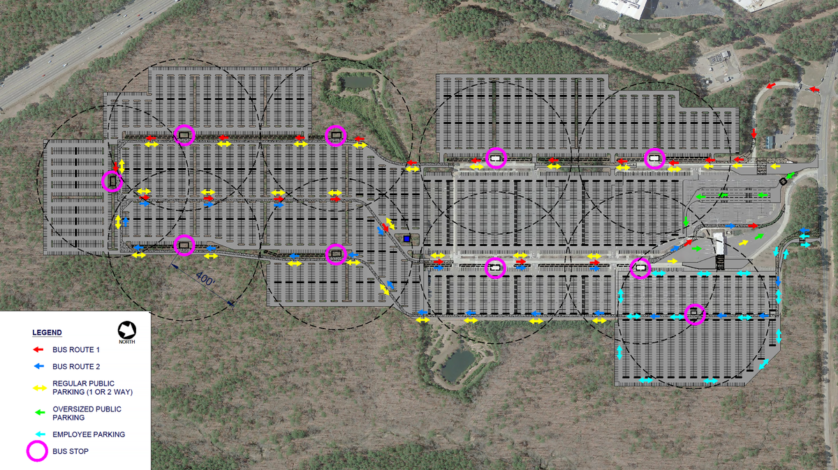 A diagram of what Park Economy 3 at Raleigh-Durham International Airport might look like after a proposed expansion. The airport wants to nearly triple the number of spaces in its remote parking lot off National Guard Drive, to about 10,820.