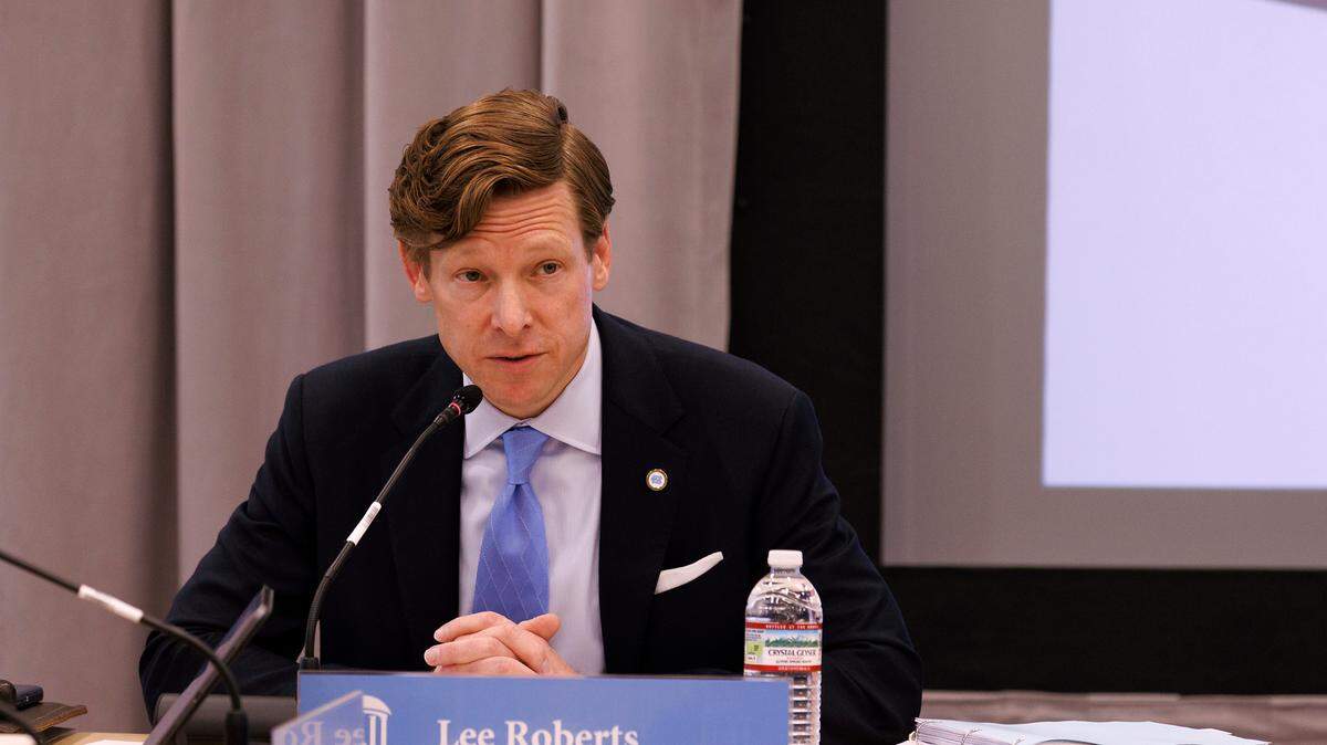 UNC-Chapel Hill Interim Chancellor Lee Roberts addresses the board of trustees during a meeting in Chapel Hill, N.C. on Thursday, May 16, 2024.
