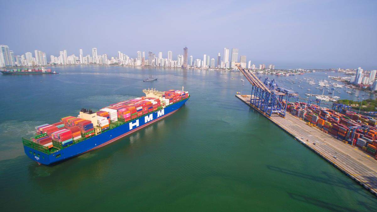 The MV Hyundai Hope as it arrived in Cartagena, Colombia, earlier this month. The Hyundai Hope will become the largest container ship to ever visit the Port of Wilmington when it docks there Wednesday.