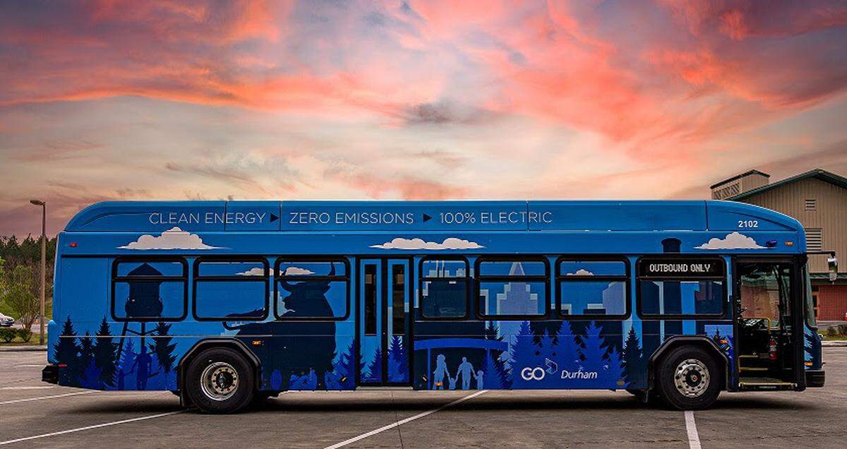 One of two electric buses that joined the GoDurham fleet in April 2021.