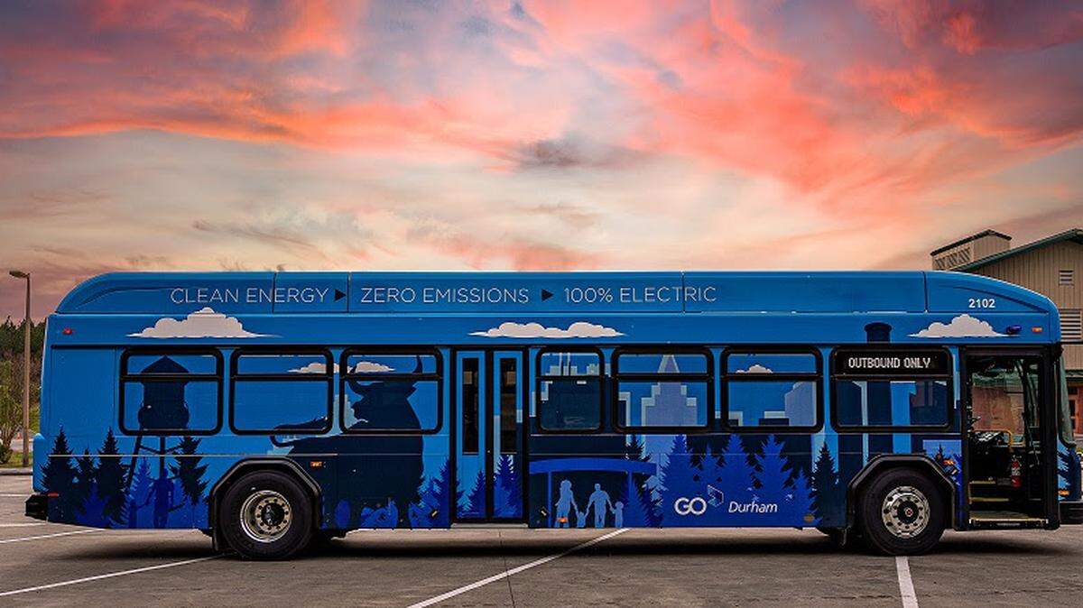 One of two electric buses that joined the GoDurham fleet in April 2021.