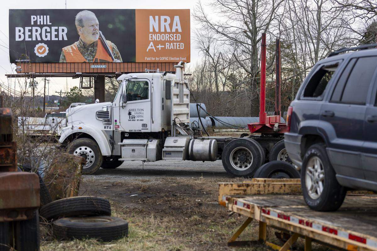 A billboard for NC Senator Phil Berger’s re-election campaign along US 220 in Rockingham County on Tuesday, February 24, 2026. 