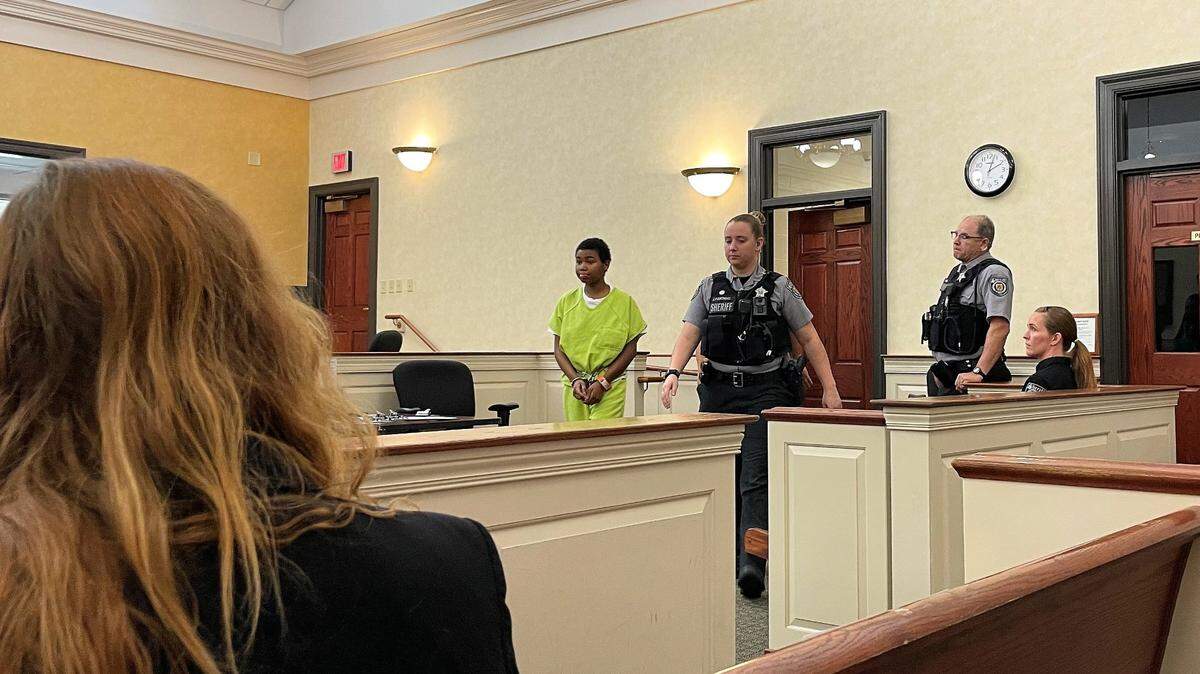 Orange County Sheriff’s Office deputies escort Jaydah Westmoreland, 19, into a first appearance court hearing in Hillsborough, NC, on Aug. 15, 2023.