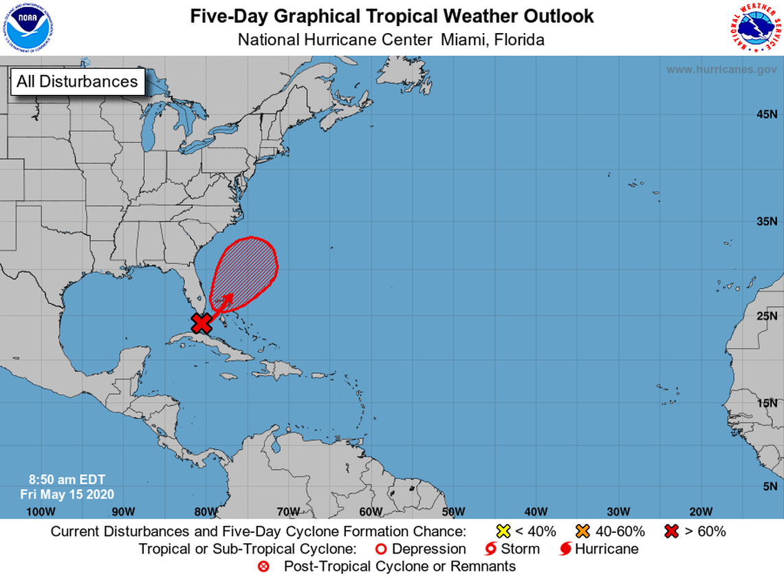 The first possible tropical storm of the year is forecast to bring big waves and strong rip currents to the Southeast, the National Weather Service said. 