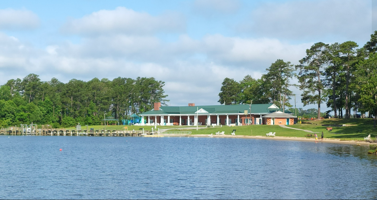 This is an image of the MCAS New River Marina in eastern North Carolina where U.S. Marines are being told to stay out of the water.