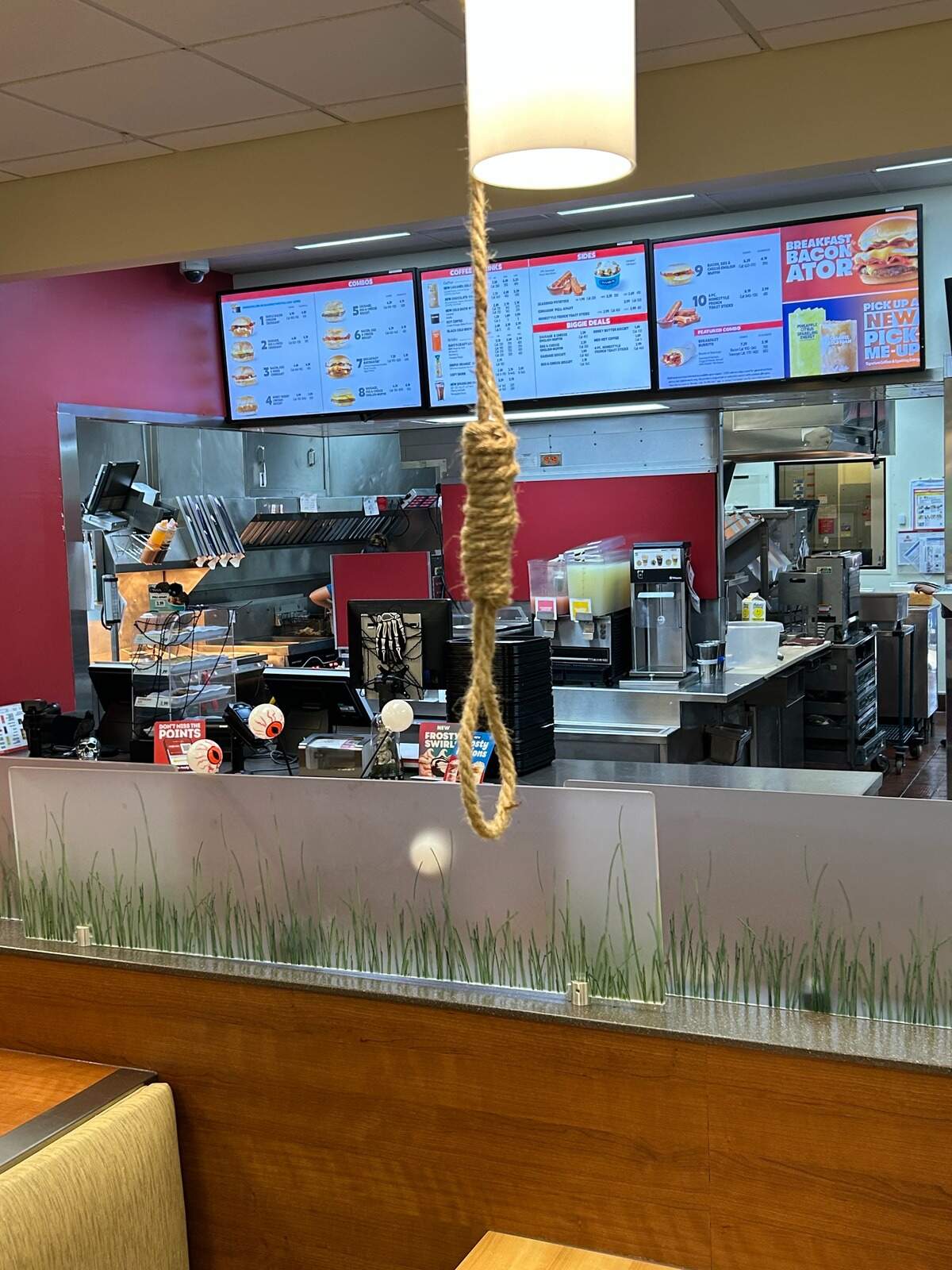A noose was found hanging in a Wendy’s restaurant in Cary on Thursday. The burger chain says it did not approve the rope as part of its ‘Wednesday’ promotion.