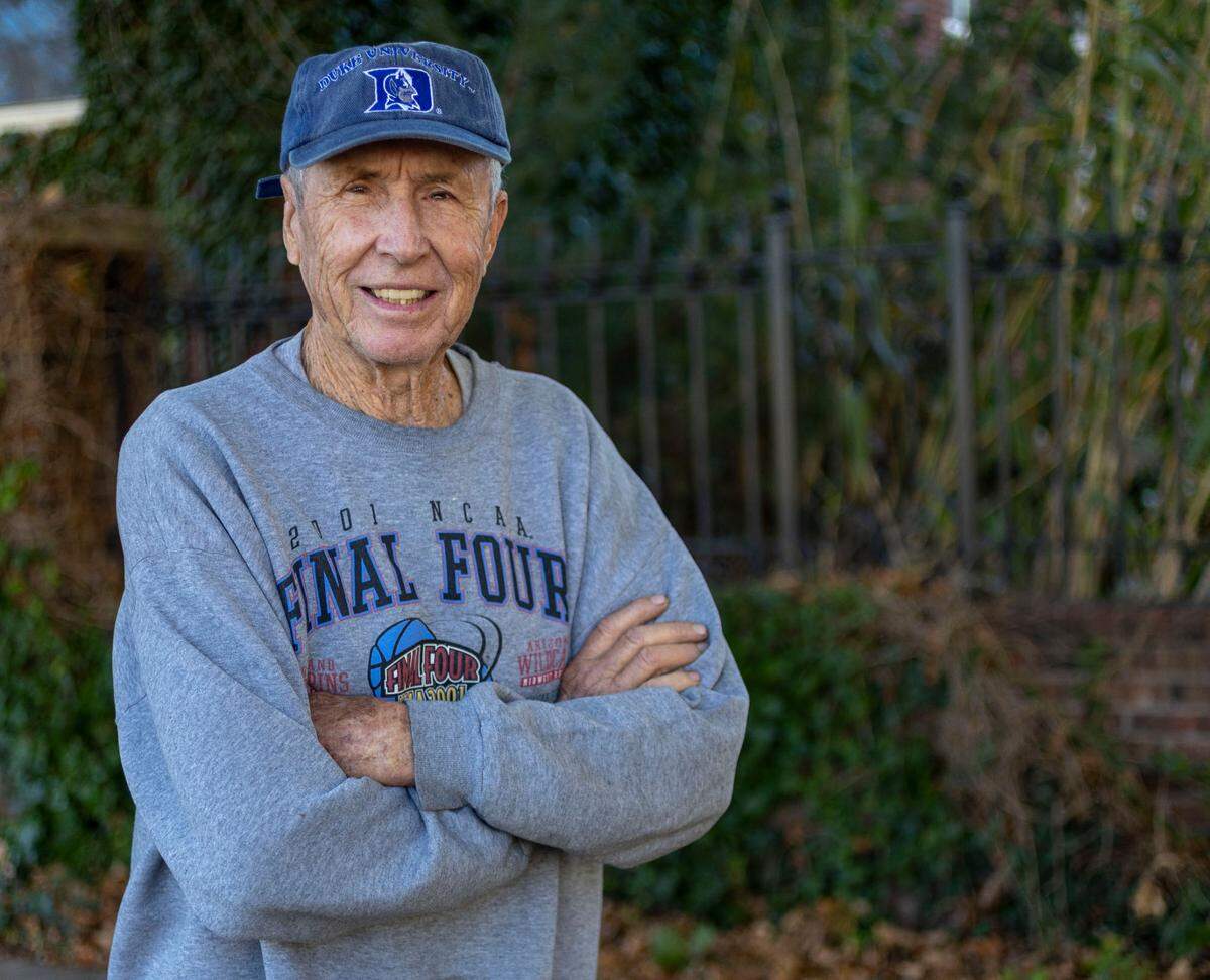 Ron Slaymaker, poses for a portrait on Wednesday, November 6, 2024 in Emporia, Kansas.  Slaymaker, age 88, a&nbsp;longtime men’s basketball&nbsp;coach at Emporia State, and a member of the Kansas Sports Hall of Fame, he became friends with Dean Smith, and is well-versed in Smith’s legacy in his native Emporia