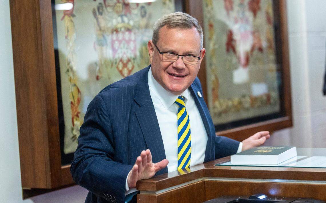 House Speaker Tim Moore the House floor as lawmakers get ready to hold the first of several votes on the budget as Thursday morning, Sept. 21, 2023 at the General Assembly.