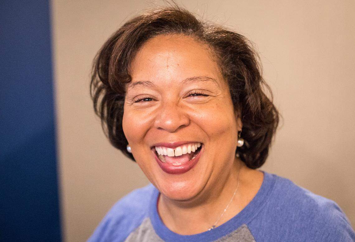 Madison Lane poses for a portrait in the studio at Curtis Media’s WBBB, 96.1 radio station on Monday, Feb. 18, 2019.