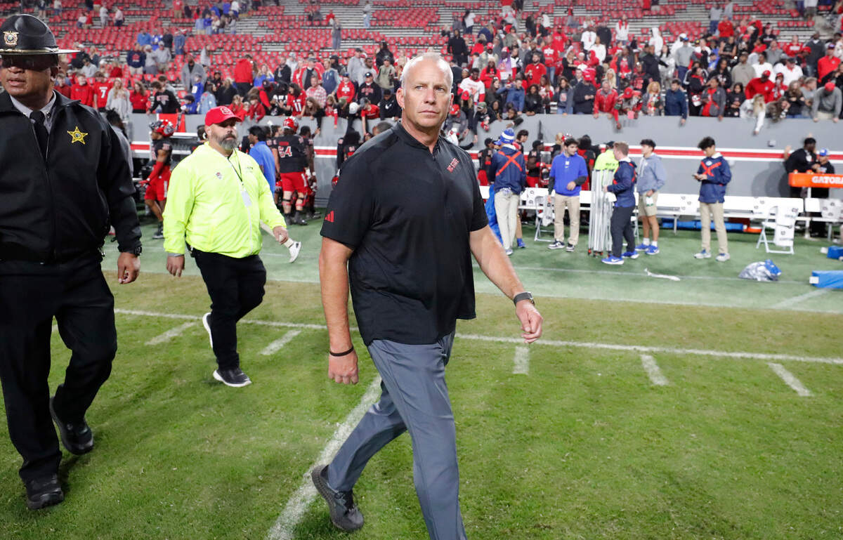 N.C. State head coach Dave Doeren walks off the field after Duke’s 29-19 victory over N.C. State at Carter-Finley Stadium in Raleigh, N.C., Sat. Nov. 9, 2024.