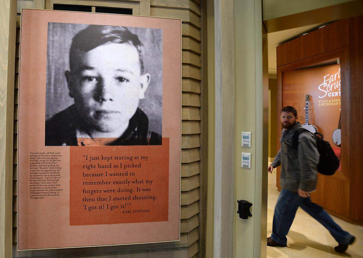 Photos, videos, and mementos of Earl Scruggs are on display at the Earl Scruggs Center in Shelby in 2014.