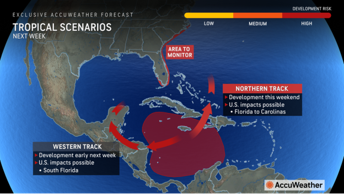 A tropical depression is likely to form in the Caribbean and could become a tropical storm or hurricane once it reaches the warm waters of the Gulf of Mexico next week, forecasters say. Once it has a center, meteorologists will be better able to determine the storm’s possible paths.