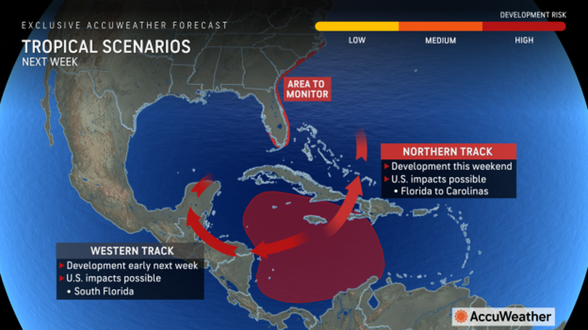 A tropical depression is likely to form in the Caribbean and could become a tropical storm or hurricane once it reaches the warm waters of the Gulf of Mexico next week, forecasters say. Once it has a center, meteorologists will be better able to determine the storm’s possible paths.