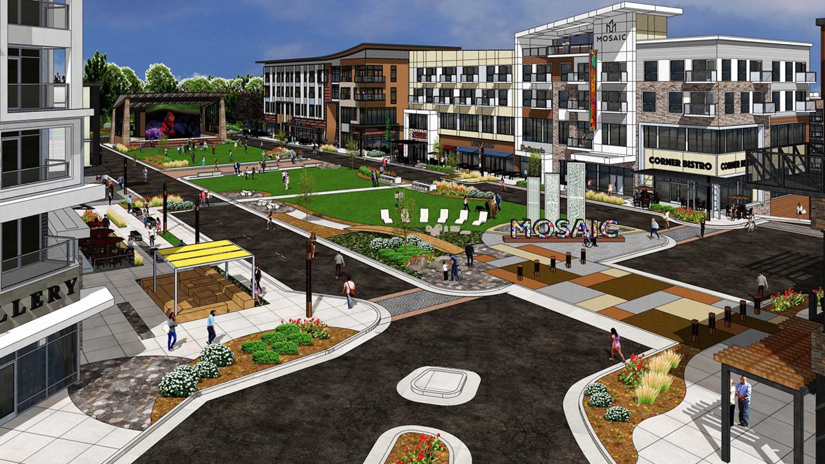 A central green, outdoor amphitheater, shops, restaurants and theaters will be part of a later phase of Mosaic at Chatham Park. The first phase of the project, off U.S. 15-501 near U.S. 64 Bypass, was approved in February.