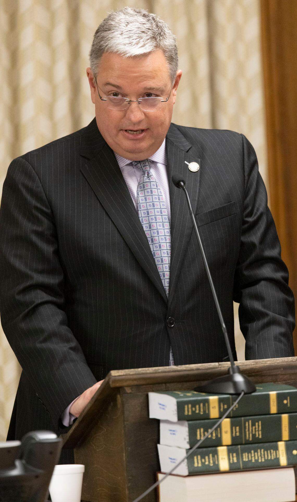 Senator Jim Perry addresses the House Judiciary 1 Committee during their meeting on sports betting legislation on Tuesday, June 21, 2022 in Raleigh, N.C. Perry is the sponsor of the betting legislation.