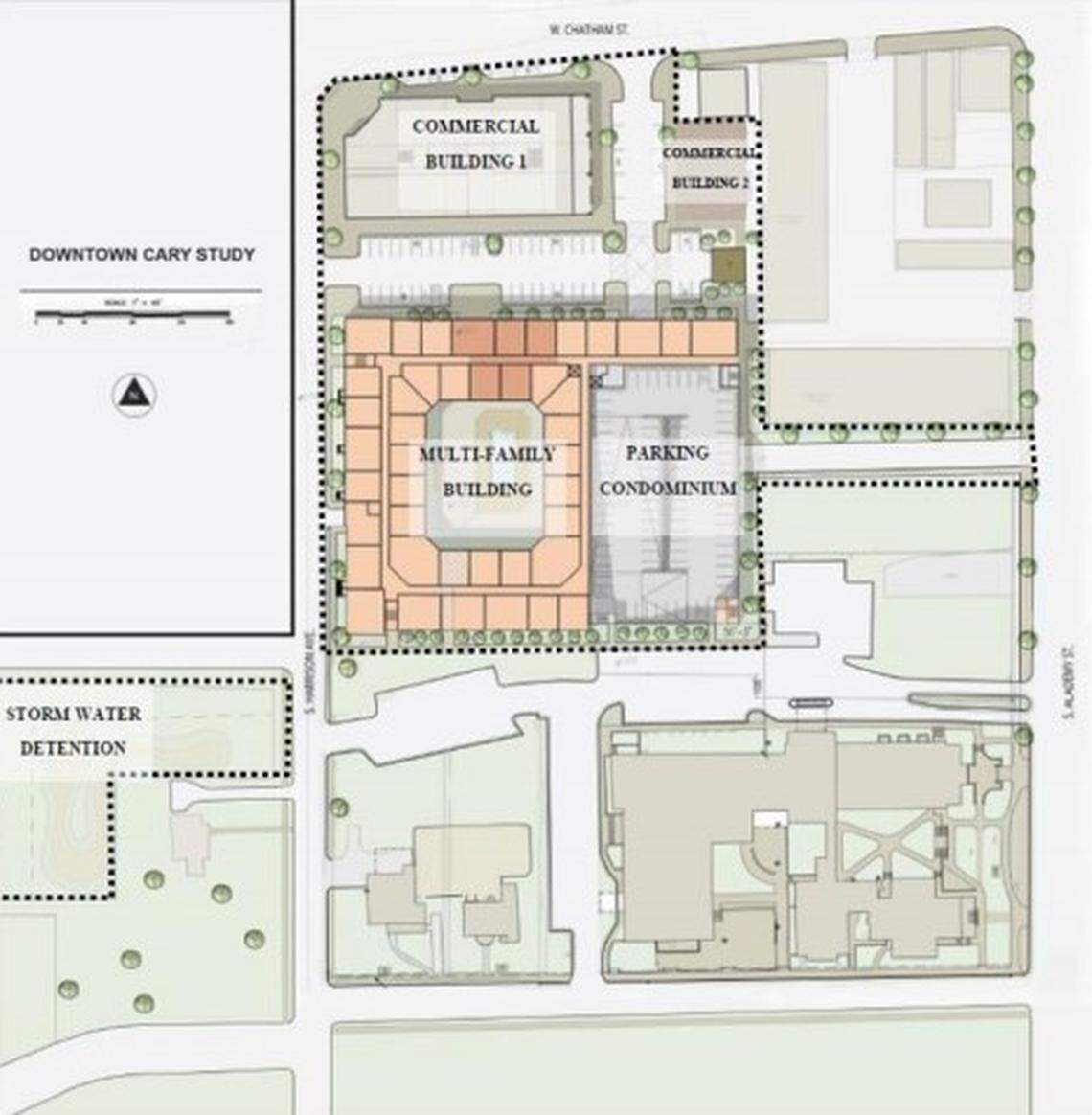 An early look at rough plans for the downtown Cary development.