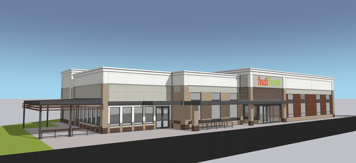 A rendering of the new 18,000-square-foot IndiFresh Supermarket at 1215 Pine Plaza in Apex.