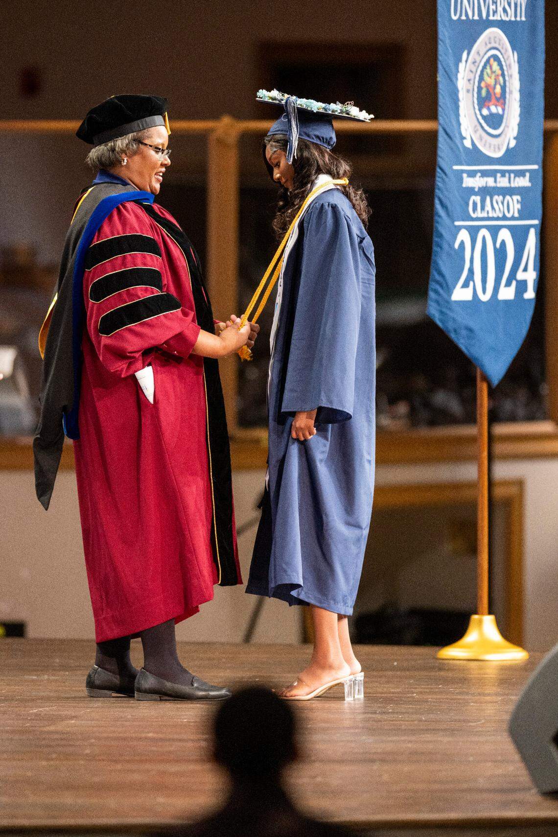 St. Augustine’s University graduates and faculty take part in a commencement ceremony at Wake Chapel Church in Raleigh on Friday, Dec. 13, 2024.