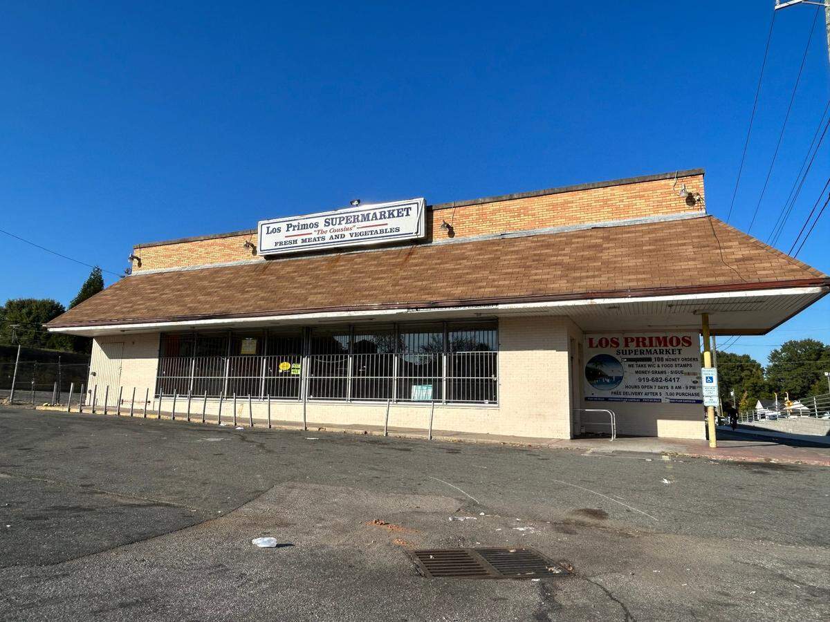 Los Primos supermarket, a Latino grocery store and more in East Durham on 1109 E. Main Street, closed after 20 years in September 2022 because of rising rent.