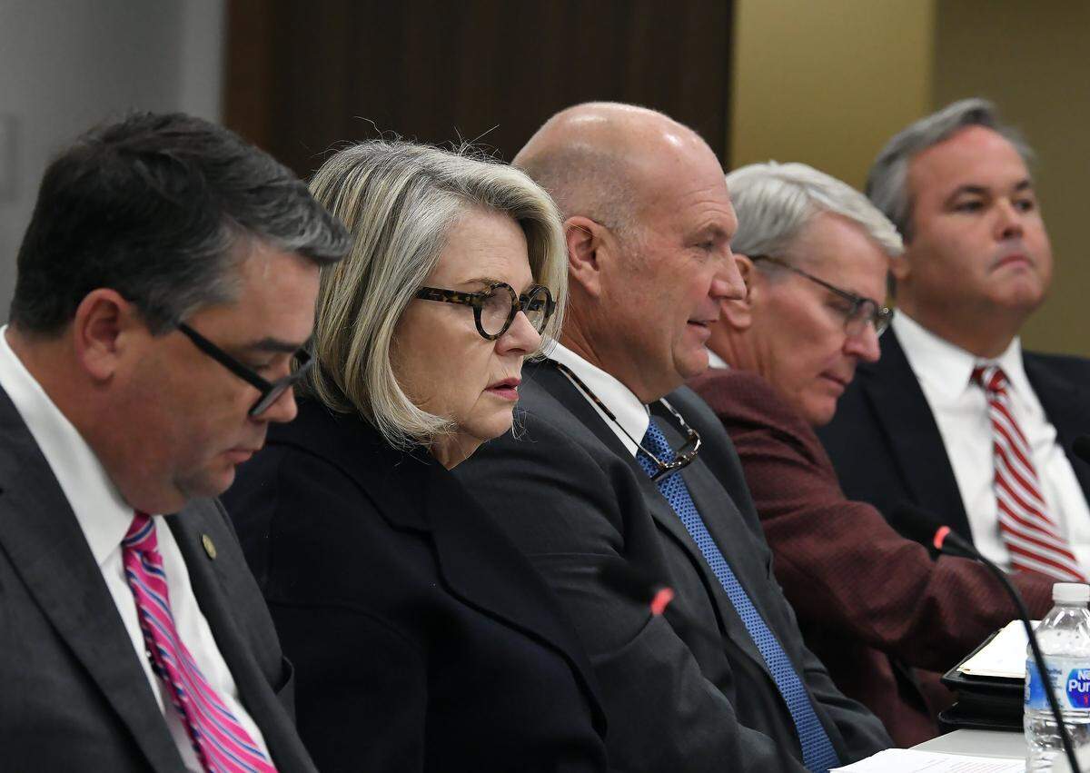 UNC President Margaret Spellings attends the UNC Board of Governors meeting where an emergency session was called where the board is expected to discuss her departure package during a closed session Friday, October 26, 2018 in Chapel Hill, N.C. 