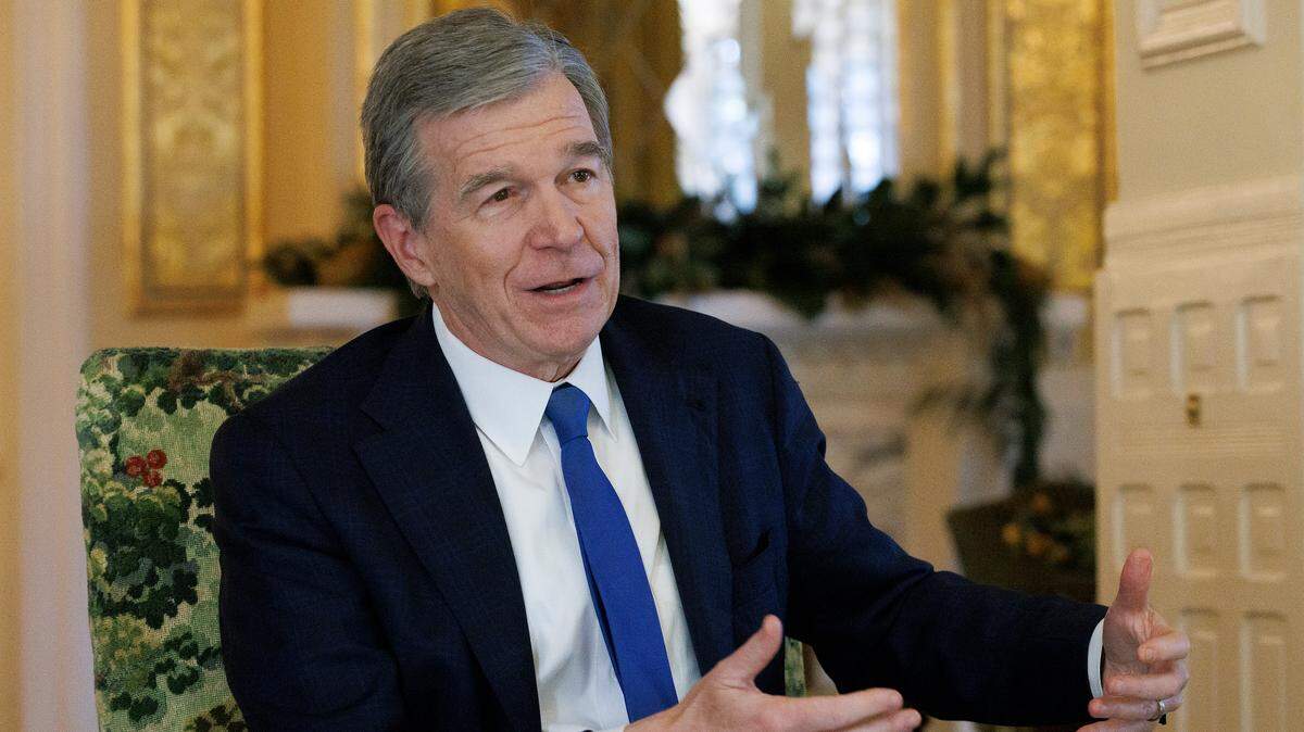 Gov. Roy Cooper speaks at the Executive Mansion on Thursday, Dec. 12, 2024, in Raleigh, N.C.