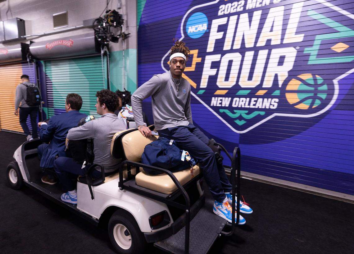North Carolinas Armando Bacot (5) arrives for the NCAA Final semi-final game against Duke on Saturday, April 2, 2022 at Caesars Superdome in New Orleans, La.
