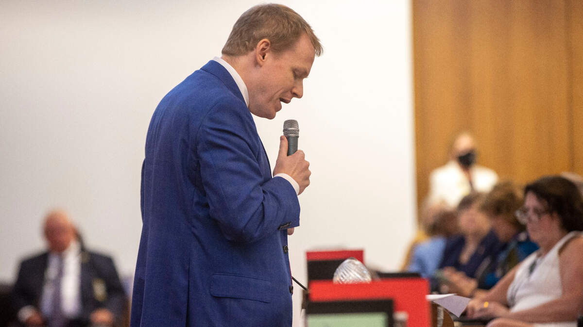 Rep. Destin Hall speaks in favor of HB 324 during debate on the the House floor on Wednesday, September 1, 2021 in Raleigh, N.C.