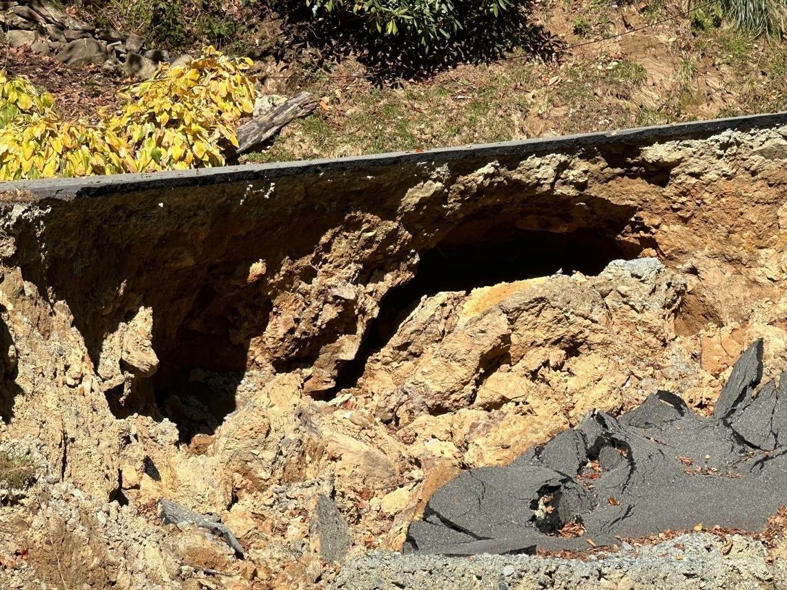 A portion of Rime Frost Road gave way after Hurricane Helene.