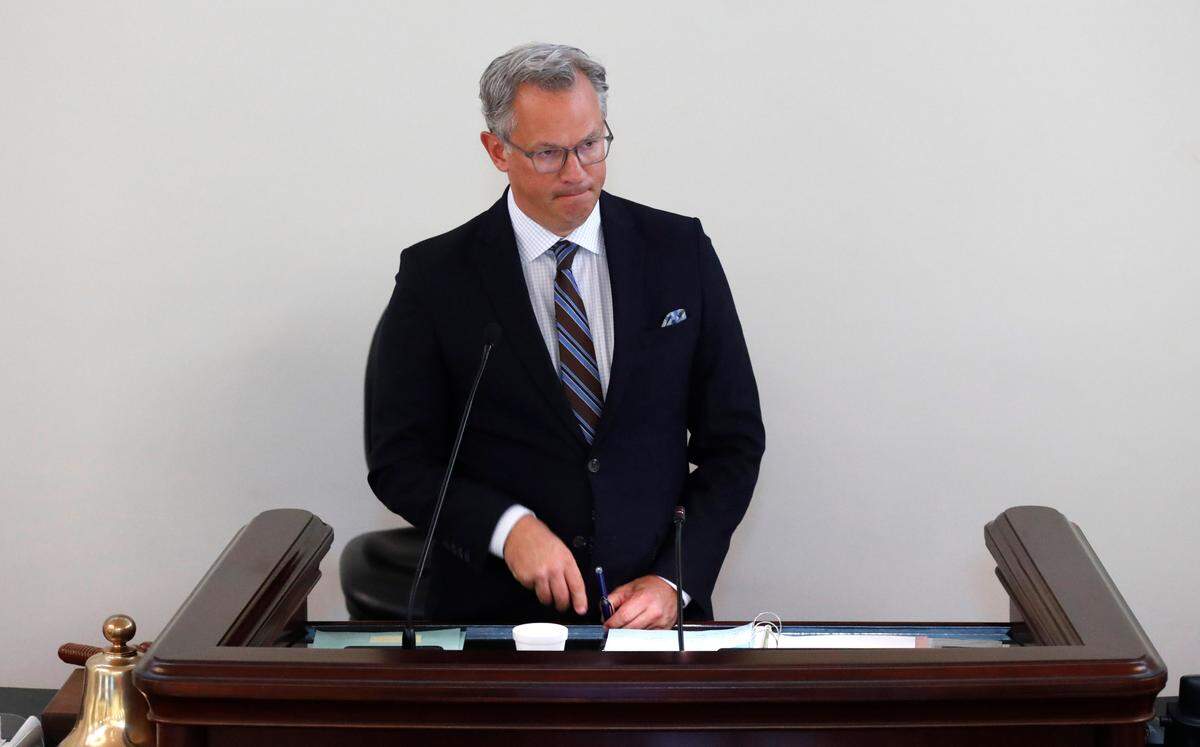 Lt. Gov. Dan Forest presides over the N.C. Senate on the first day of a brief session of the N.C. Legislature Wednesday, Sept. 2, 2020.
