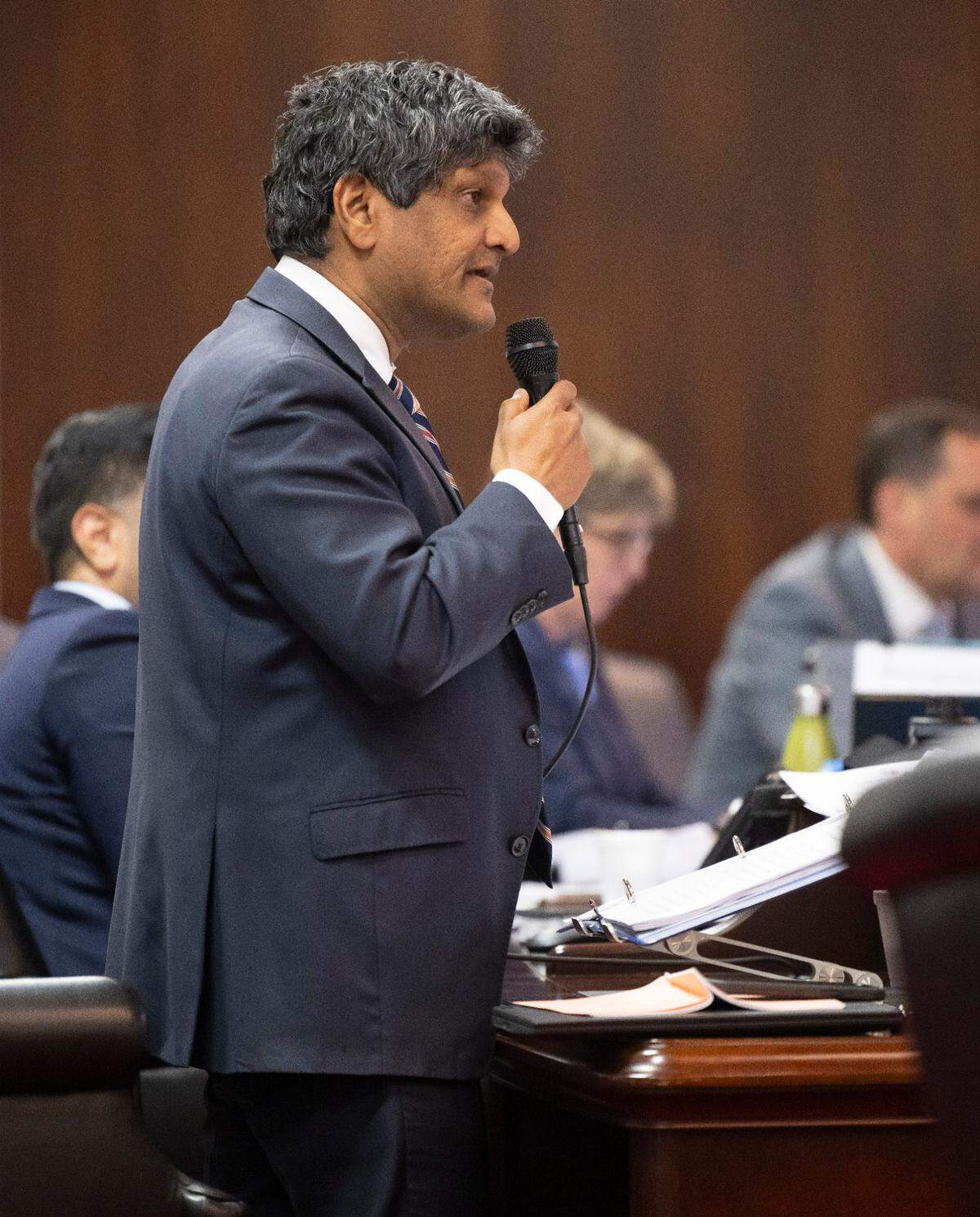 Senator Jay Chaudhuri of Wake County speaks about the Senate budget proposal during debate on April 16 at the General Assembly in Raleigh.