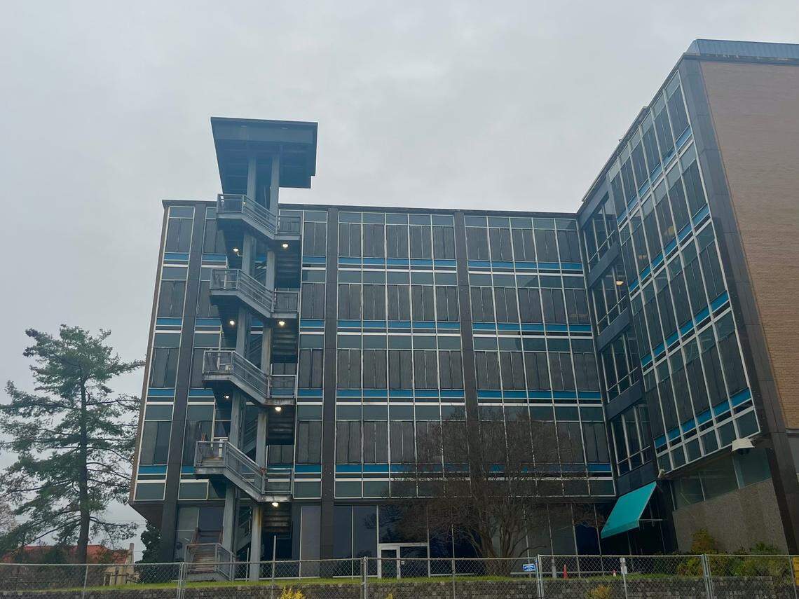 Architect Phil Freelon designed the exterior stairs at the former Durham Police Department headquarters at 515 W. Chapel Hill St.