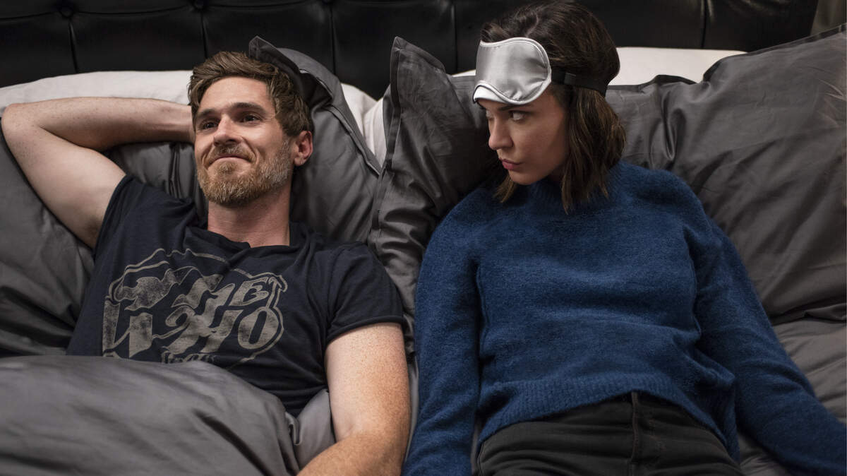 Dave and Odette Annable star in “No Sleep ‘Til Christmas,” an unexpected and whimsical holiday romantic comedy about two insomniac strangers plagued by exhaustion.