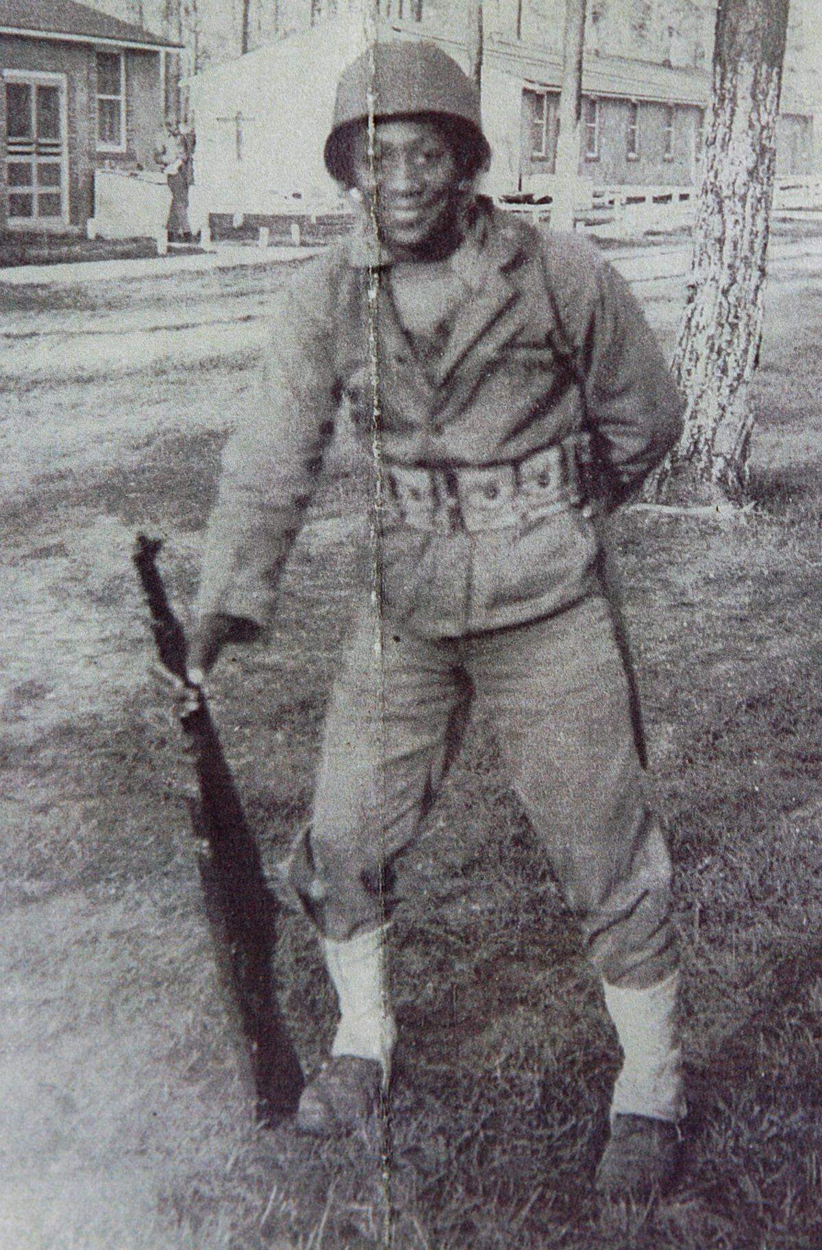 A 1940s photo of Hubert Poole at  Montford Point, a segregated training base that operated outside Camp Lejeune.