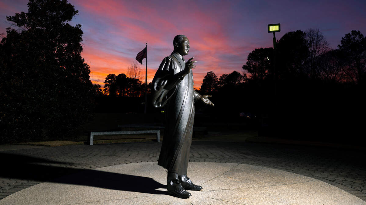 The life-size Martin Luther King, Jr. statue stands in the Dr. Martin Luther King, Jr. Memorial Gardens in Raleigh, N.C. Photographed Wednesday, Jan. 10, 2024.