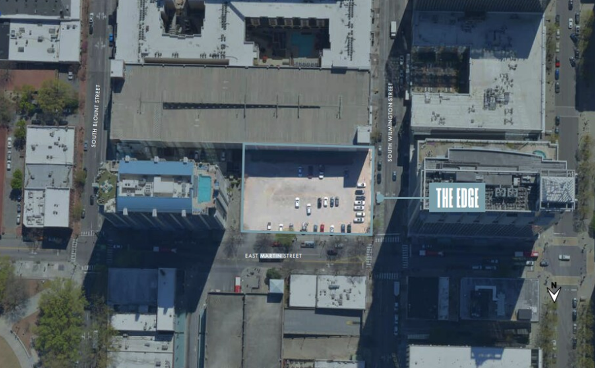 A bird’s-eye view of a .68-acre lot at 301 S. Wilmington St. in downtown Raleigh, which recently sold for $7.15 million.