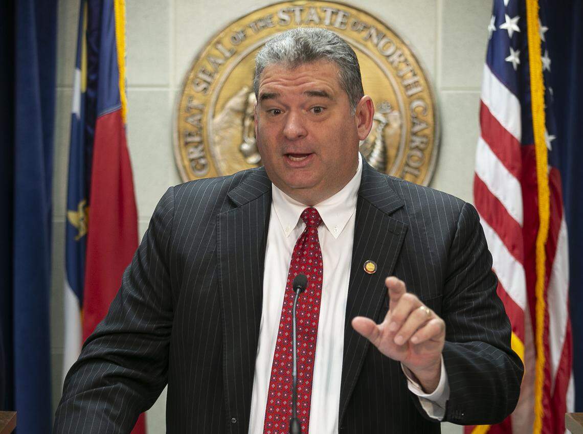Rep. David Lewis of Dunn, N.C. addresses the Supreme Court ruling on gerrymandering during a press conference on Thursday, June 27, 2019 at the General Assembly in Raleigh, N.C.