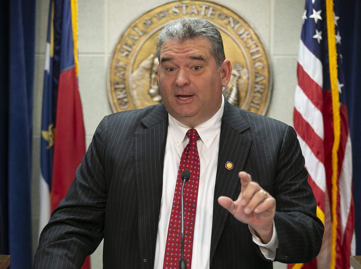 Rep. David Lewis of Dunn, N.C. addresses the Supreme Court ruling on gerrymandering during a press conference on Thursday, June 27, 2019 at the General Assembly in Raleigh, N.C.