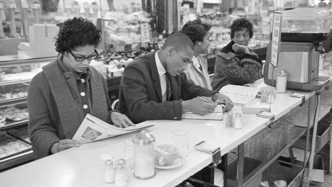 Sit-in at Woolworth's lunch counter on Fayetteville Street in Raleigh, February 1960.