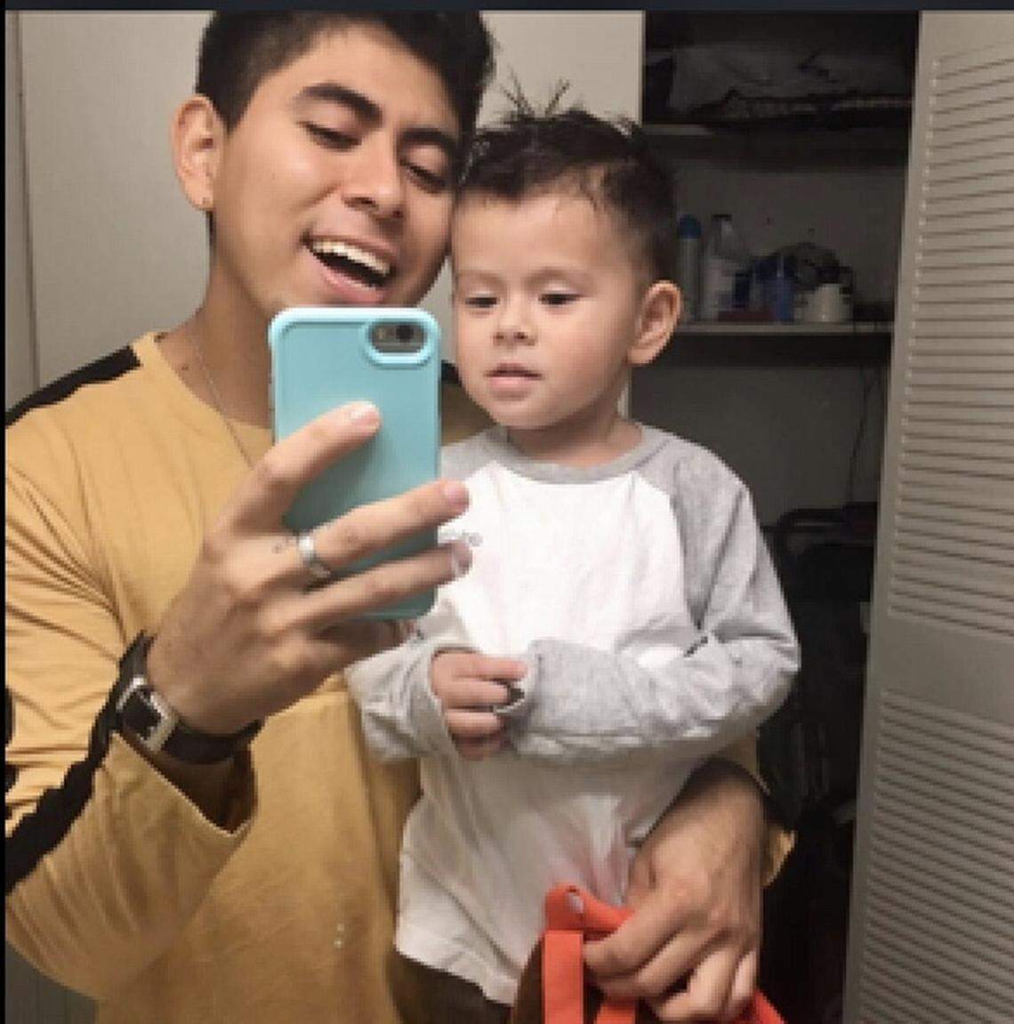 The suspect Melendez and his 2-year-old son.