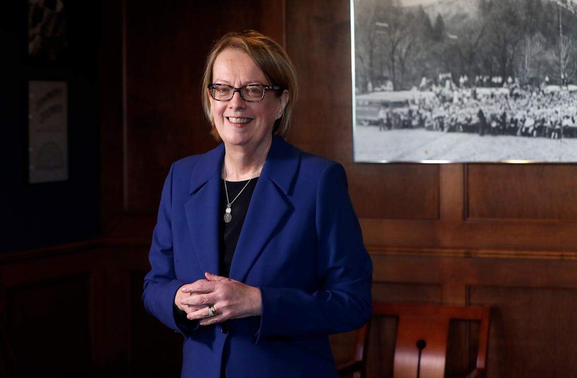 Sandi Macdonald, President and CEO of the North Carolina Symphony, poses in the offices of the symphony in Raleigh, N.C., Wednesday, Dec. 18, 2019.
