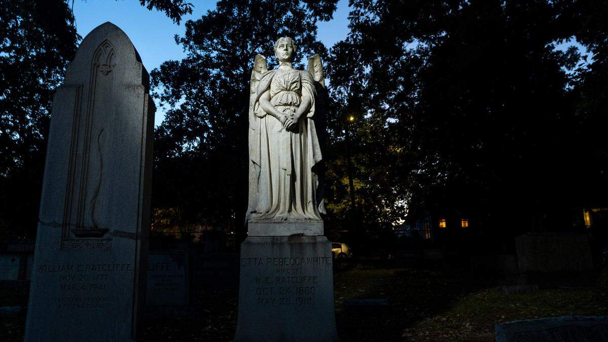 The Ratcliffe Angel in Raleigh’s Historic Oakwood Cemetery stands over the grave of Etta Rebecca White Ratcliffe earlier this month.