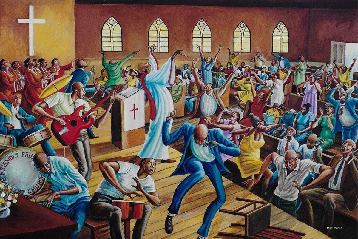 “Friendly Friendship Baptist Church”, by Ernie Barnes, 1994