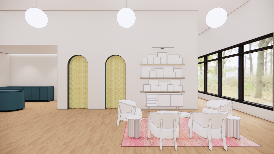 The Flourish Market, a woman-owned boutique, is moving to a new space at Raleigh Iron Works in late 2024. The rendering shows a part of the new store, which will be next to the new Flourish Coworking, expected to open in October.