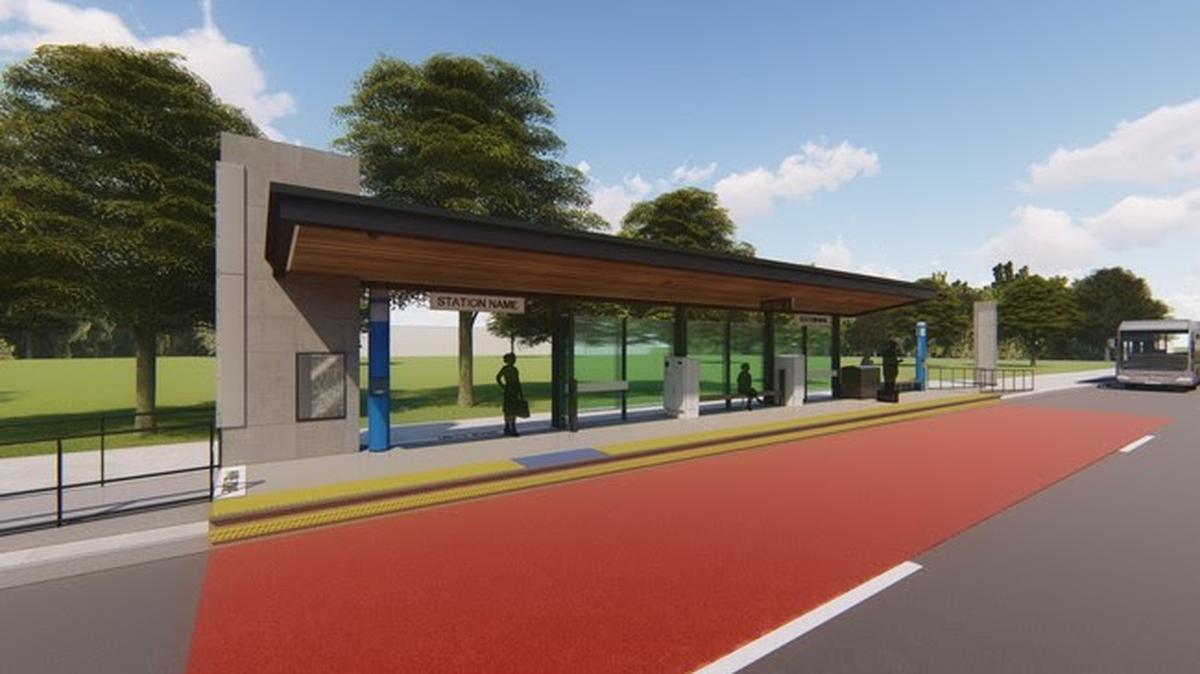 An artistic rendering of a future bus-rapid transit station in Raleigh