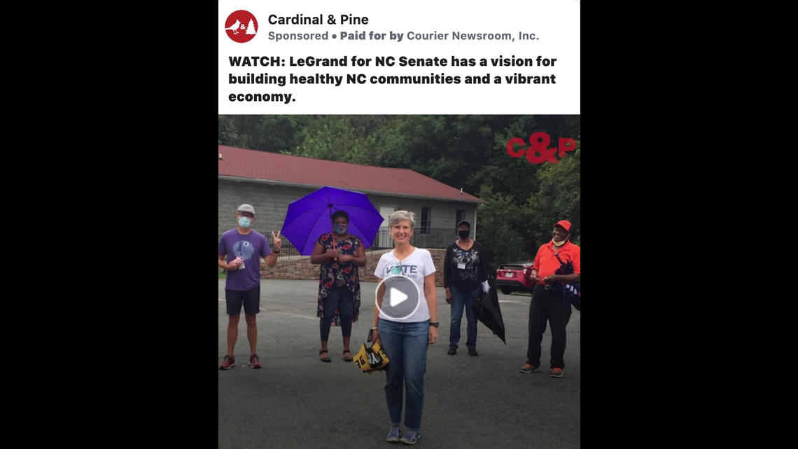 An example of one of the Facebook ads from news website Cardinal & Pine, which spent $1.36 million last year in Facebook ads that promoted positive stories about Joe Biden and Democratic candidates for state Senate.